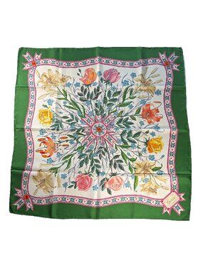 Vintage Gucci V. Accornero Floral Silk Scarf Green 34"